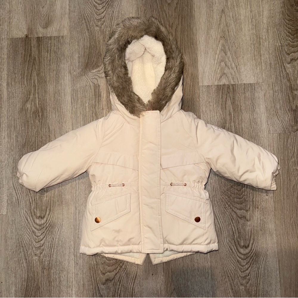 Cozy Cream Hooded Jacket with Faux Fur Trim